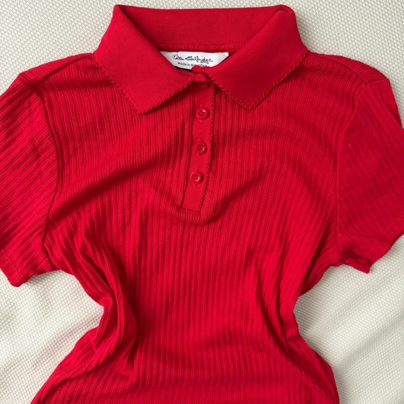 Red Collared Button-Up Top - Picture 2 of 9